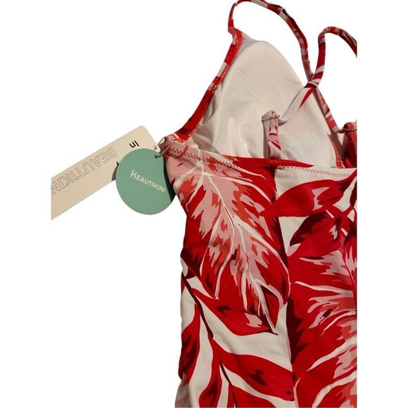 NWT Women’s Size M One Piece Swimsuit Adjustable Crossback Straps Red Leaf - Picture 10 of 11